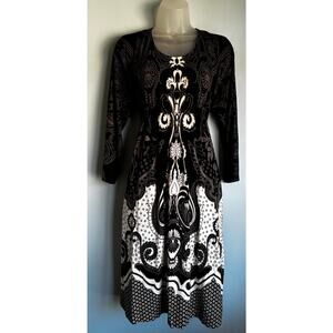 Soma Dress Black and White Paisley Floral Long Sleeve XL NWT